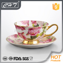 Einzigartige elegante Bone Porzellan Kaffeetasse und Untertasse Set mit Abziehbild